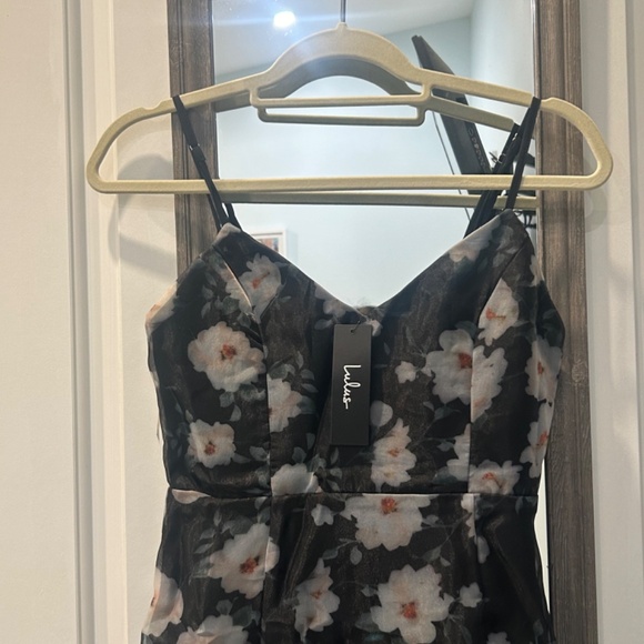 Lulus Pure Splendor black floral trumpet dress - Picture 3 of 4